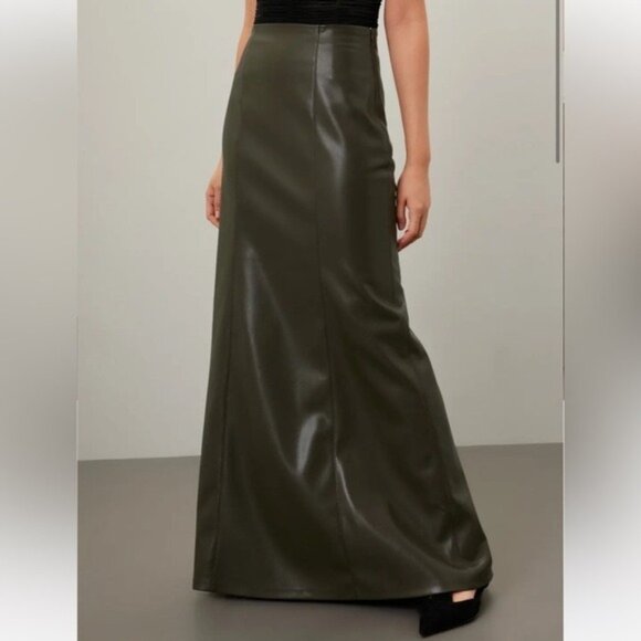 Nanushka Carlotta Faux Leather Hunter Green Maxi Skirt Fall Size Large Grunge - Picture 4 of 11